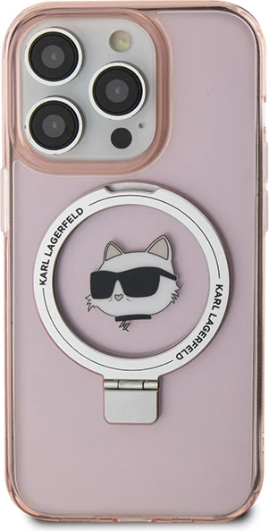 Mbështjellës Karl Lagerfeld KLHMP15LHMRSCHP për iPhone 15 Pro 6.1", me unazë Ring Stand, MagSafe, rozë