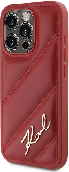 Mbështjellës Karl Lagerfeld Diagonal Quilted Script për iPhone 15 Pro Max, Kuq