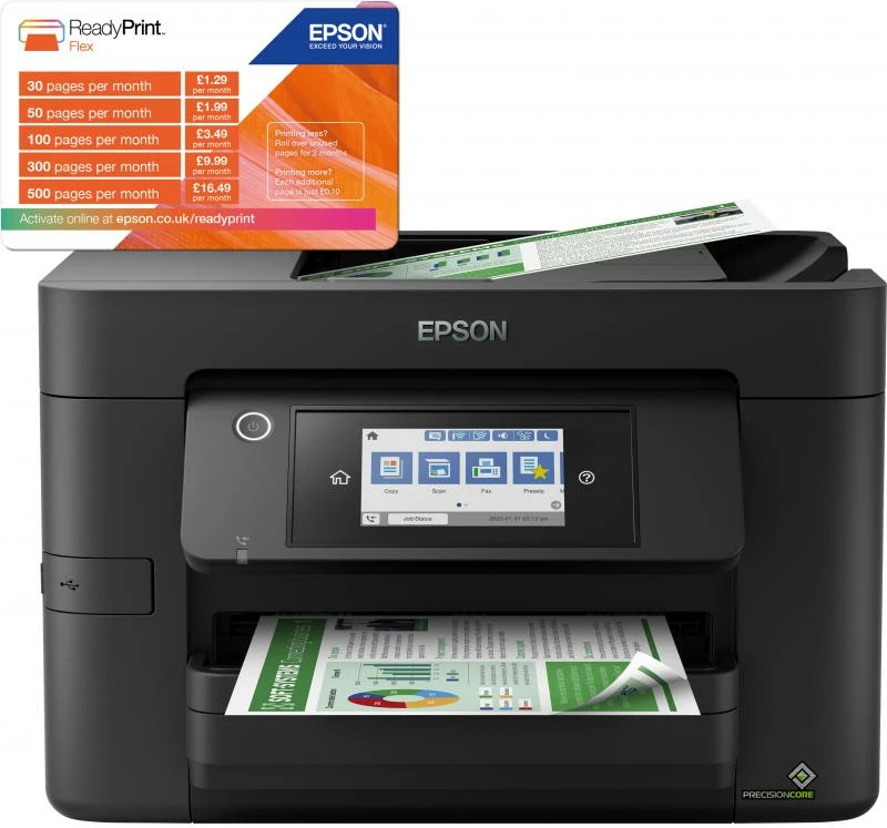 Printer multifunksional Epson WorkForce Pro WF-4825DWF (C11CJ06404), A4, inkjet, duplex, Wi‑Fi/Wi‑Fi Direct, ADF 35 fletë, ekran me prekje 10.9 cm, e zezë