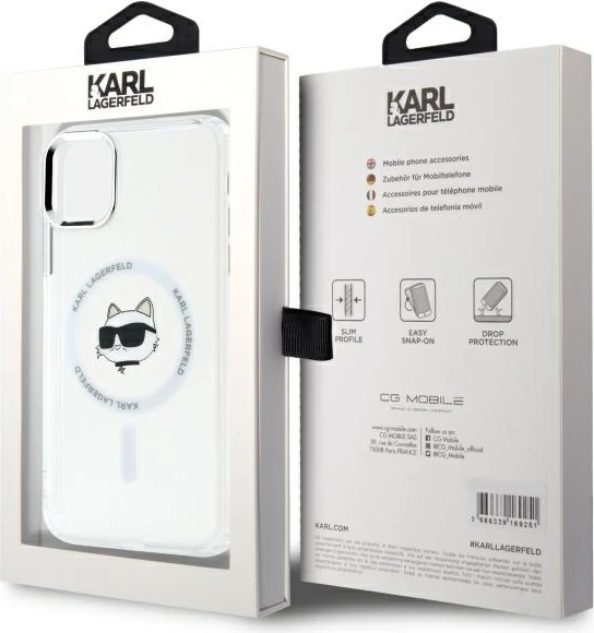 Mbështjellës Karl Lagerfeld IML Metal Choupette Head MagSafe për iPhone 11, Bardhë
