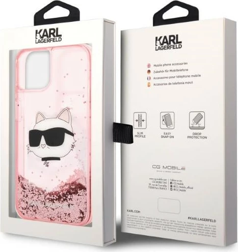 Mbështjellës Karl Lagerfeld Glitter Choupette Head për iPhone 14 Plus, Rozë