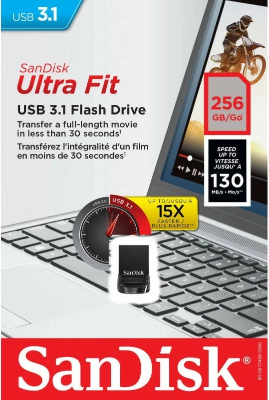 USB flash SanDisk ULTRA FIT, 256GB, USB 3.1, e zezë