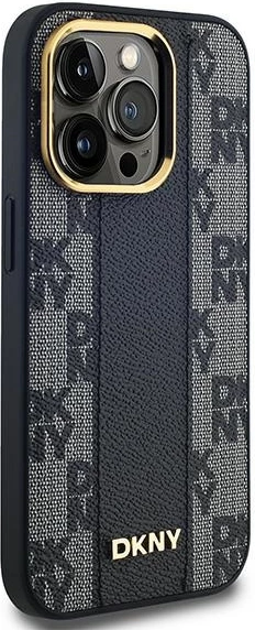 Mbështjellës DKNY Leather Checkered Mono Pattern MagSafe për iPhone 13 Pro/13, i zi