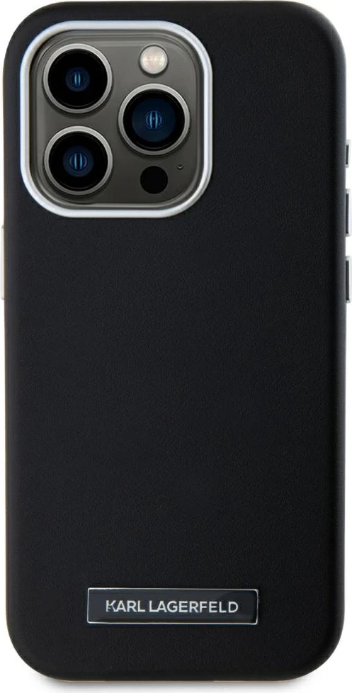 Mbështjellës Karl Lagerfeld FW Metal Plate MagSafe për iPhone 15 Pro, i zi