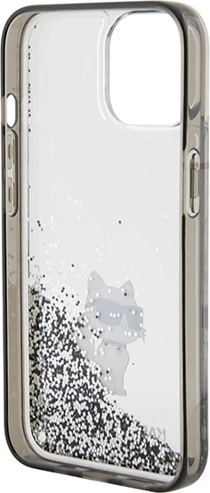 Mbështjellës Karl Lagerfeld Liquid Glitter Choupette për iPhone 15, Transparent, Silver