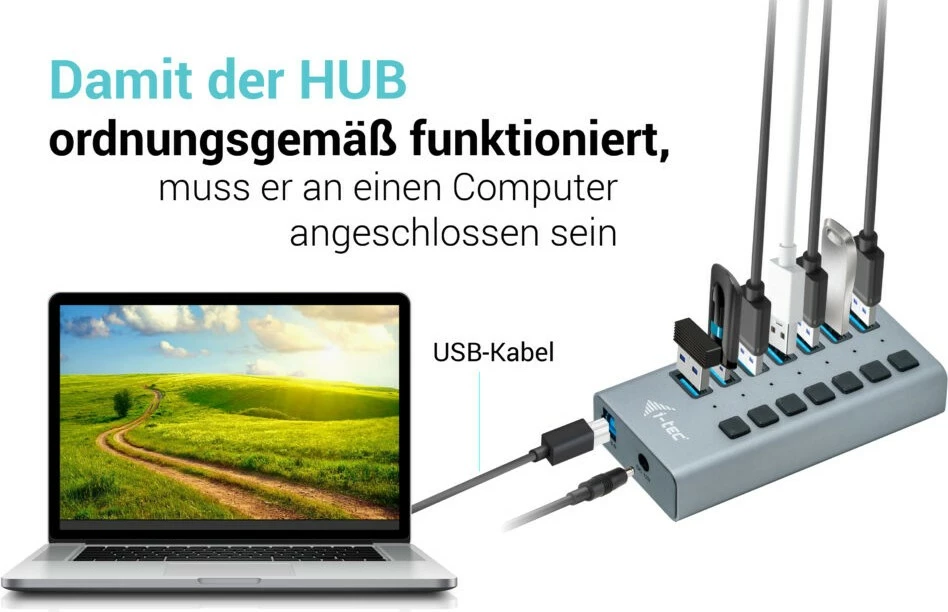 HUB USB 3.0 I-Tec 7 porta, 36W, alumini, gri