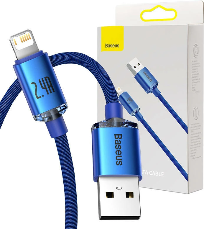 Kabllo USB në Lightning Baseus Crystal Shine, 1.2m, 2.4A, Blu