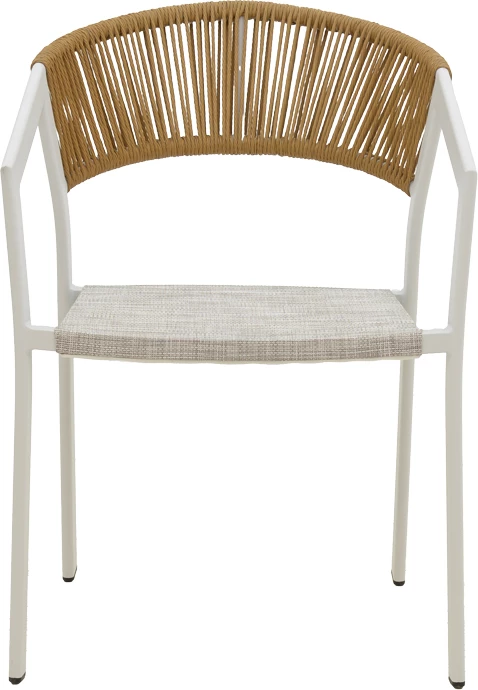 Karrige alumini Glisten e grumbullueshme, kornizë e bardhë-tekstilen, ratan natyral, 56x62x77cm