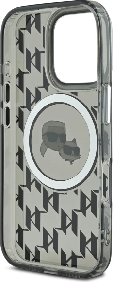 Mbështjellës Karl Lagerfeld IML Monogram Karl & Choupette Head MagSafe për iPhone 16 Pro, i zi