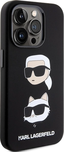 Mbështjellës Karl Lagerfeld Silicone Karl&Choupette Head për iPhone 15 Pro, i zi