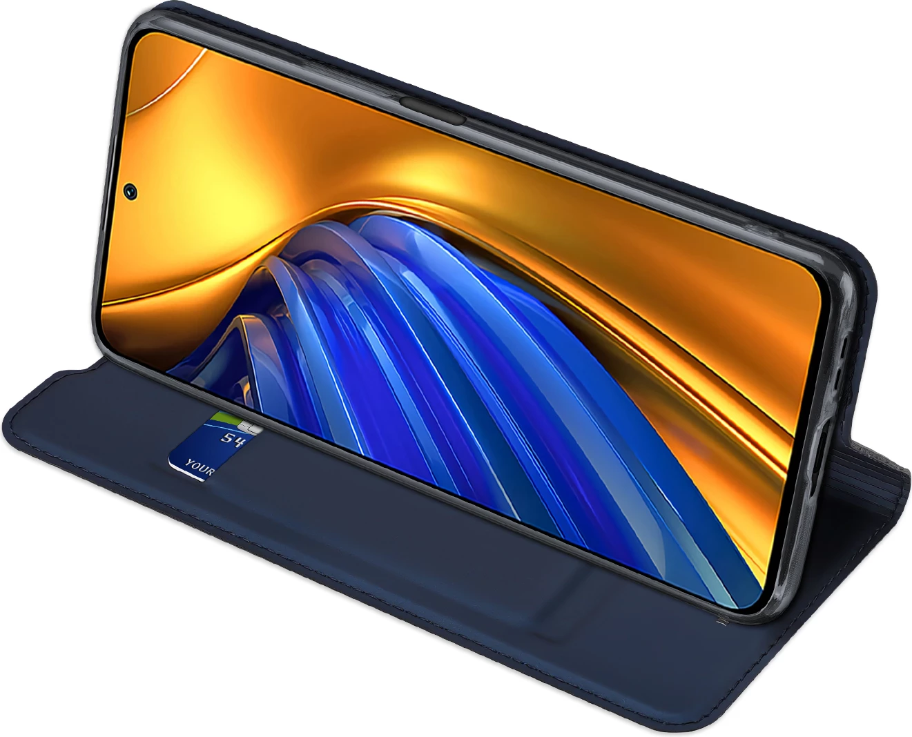 Mbështjellës Dux Ducis Skin Pro për Xiaomi Poco F4 5G, me kapak, xhep kartelash dhe funksion qëndrimi, Kaltër