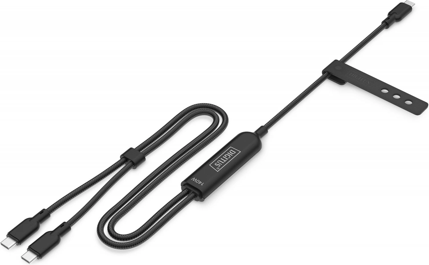 Kabllo energjie 2n1 USB-C në 2x USB-C, Digitus AK-300170-018-S, USB 2.0 PD 3.1 140W, 1.8m, e zezë