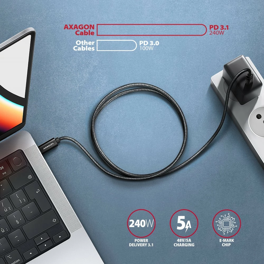 Kabllo USB-C në USB-C, AXAGON BUCM4X-CM05AB, USB4 40 Gb/s, PD 240W, 0.5 m, 8K, e zezë