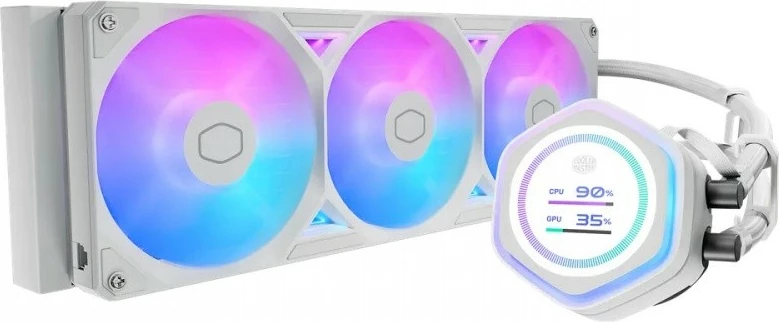 Ftohës uji CPU, Cooler Master MasterLiquid 360 Atmos II LCD MLX-D36M-A25SZ-LW, radiator 360 mm 3x120 mm, ARGB, i bardhë