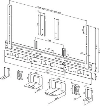 Set mbajtëse/raft për videobar Neomounts AV30-500BL, për ekrane 43–110 inç, VESA 200x200–800x600, max 10 kg, e zezë