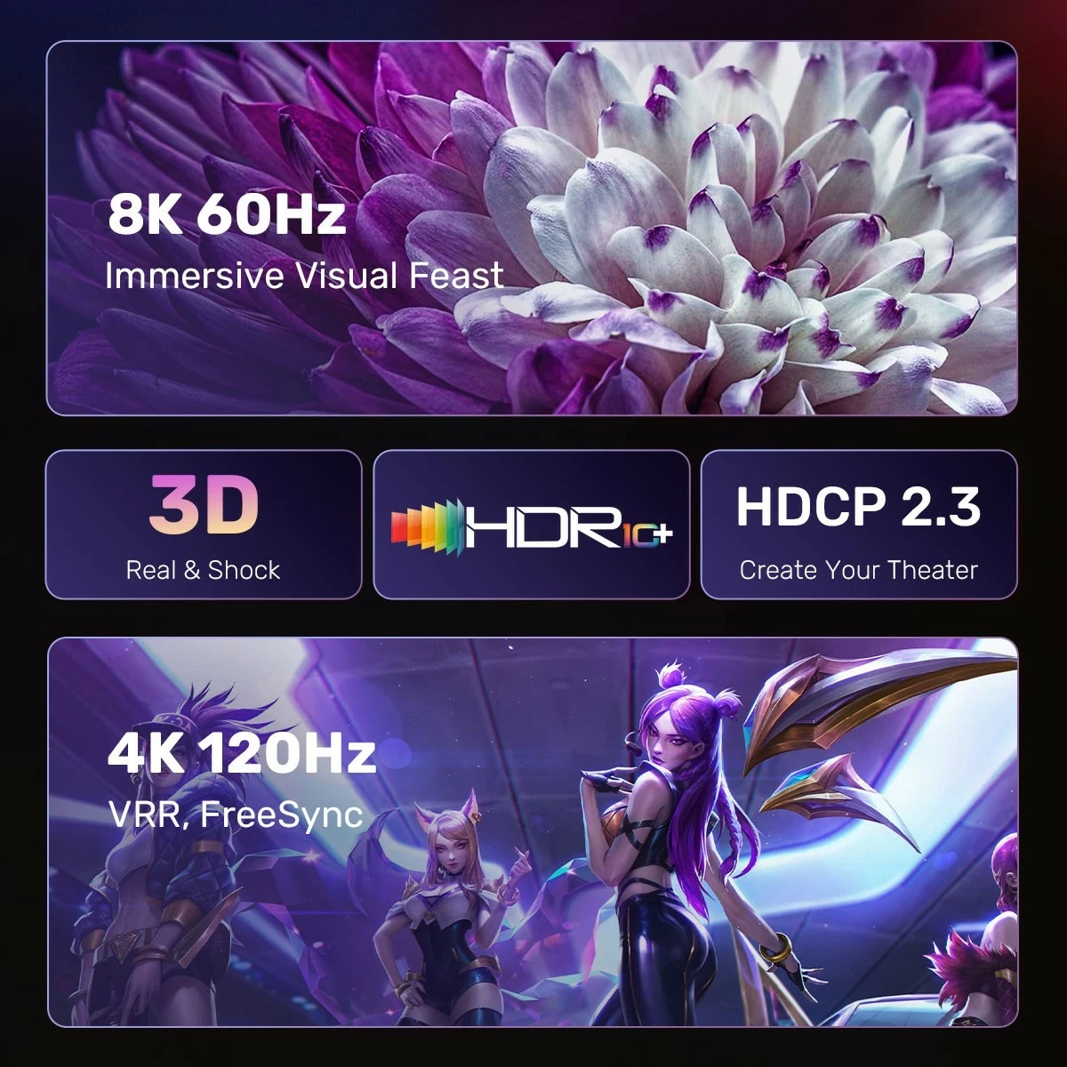 Kabëll Unitek DisplayPort 1.4 në HDMI 2.1, 8K, 1.8m, zi-argjendtë