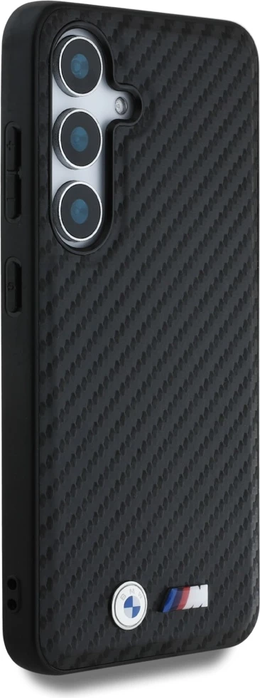 Mbështjellës BMW Leather Carbon MagSafe për Samsung Galaxy S25, i zi