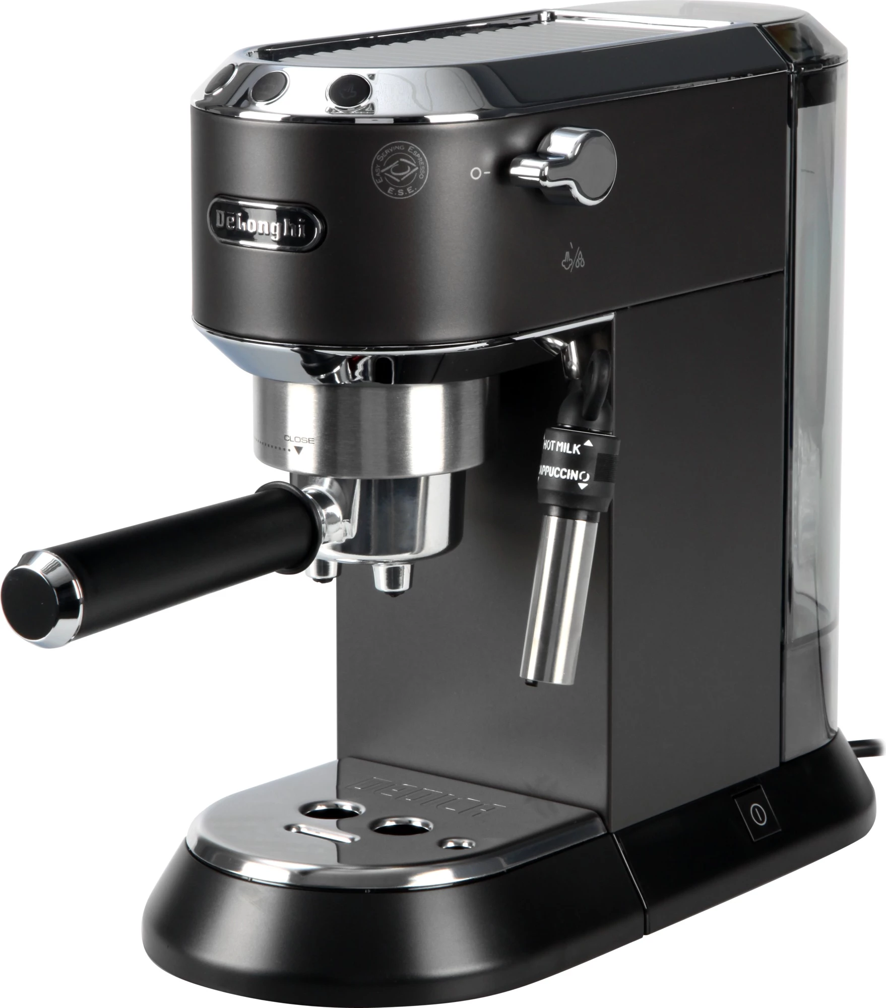 Aparat kafeje DeLonghi Dedica EC685.BK, 15 bar pompë espresso, 1300 W, sistem kapuçino, përkrahje kapsula ESE, metal, i zi