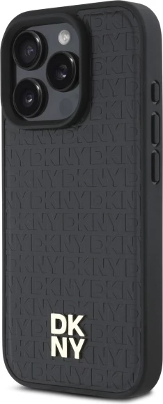 Mbështjellës DKNY Repeat Pattern Stack Logo MagSafe për iPhone 16 Pro, i zi
