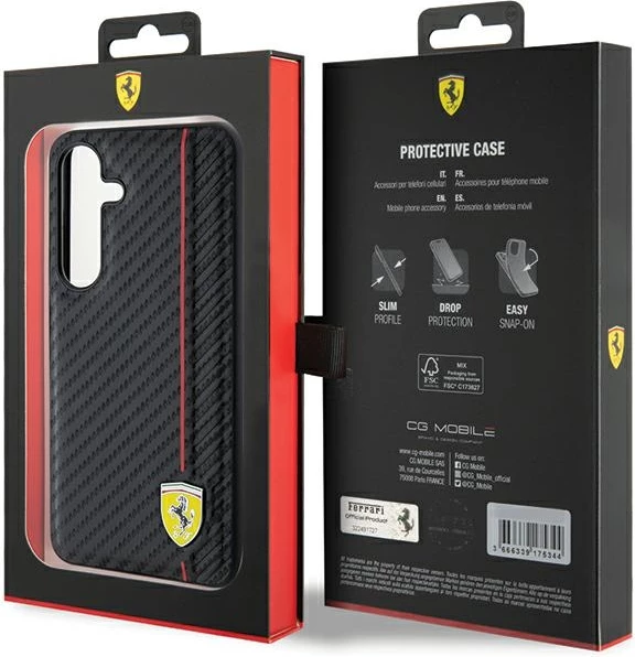 Mbështjellës Ferrari Carbon Printed Line për Samsung Galaxy S24, i zi