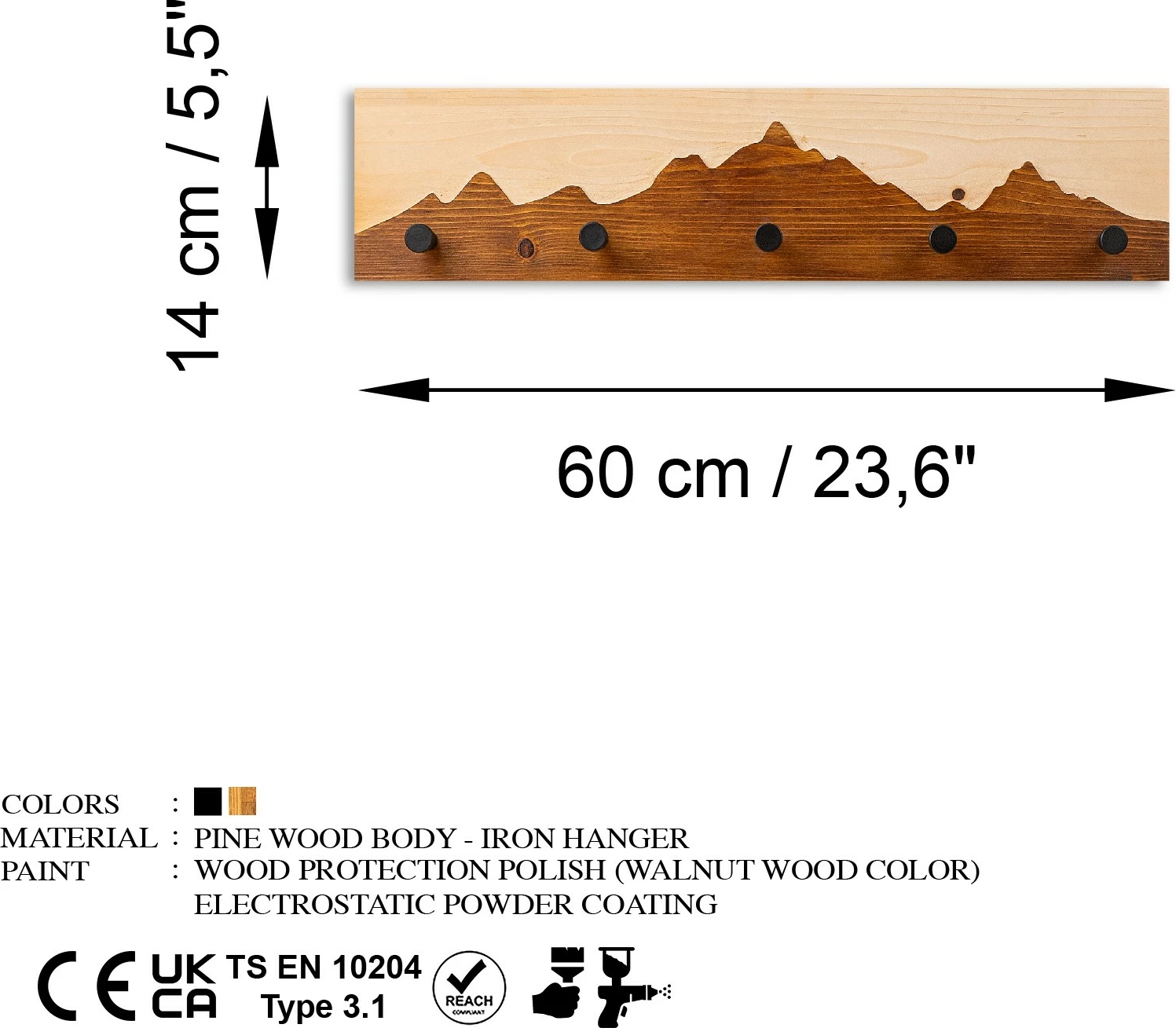 Varëse muri prej druri Wallity, Mountain 4, ngjyrë arre/natyrale