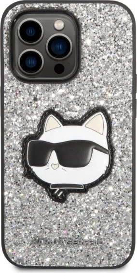 Mbështjellës Karl Lagerfeld Glitter Choupette për iPhone 14 Pro Max 6.7", argjendtë