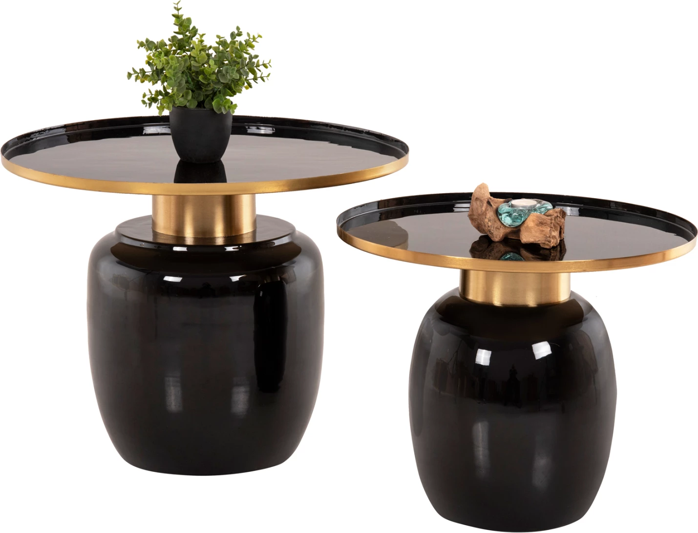 Tavolina anësore 2 copë FRYNX FH9662 metalike në të zezë dhe ar Φ60 & Φ50,5 cm