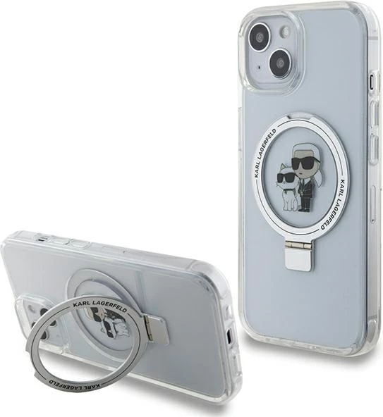 Mbështjellës Karl Lagerfeld KLHMP15SHMRSKCH për iPhone 15/14/13 6.1", me Ring Stand, MagSafe, Bardhë