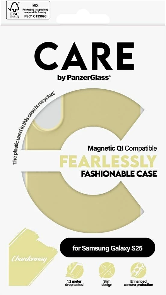 Mbështjellës PanzerGlass CARE Fashion QI për Samsung Galaxy S25, Verdhë