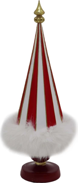 Dekor pemë Krishtlindjesh, ngjyrë e bardhë, e kuqe, ari, 12x12x33cm