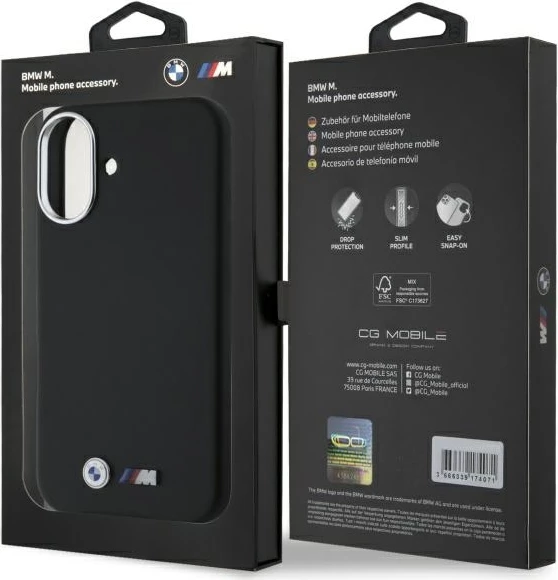 Mbështjellës BMW M Smooth Full Wrapped Metal MagSafe për iPhone 16, Zi