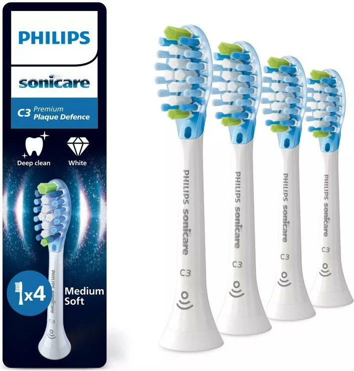 Koka furçe elektrike, Philips, HX9044/87, Sonicare C3 Premium Plaque Defence, bardhë, set 4 copë