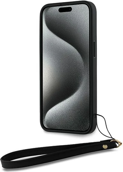 Mbështjellës DKNY Wrist Strap Stock Logo për iPhone 15 Pro Max, i zi