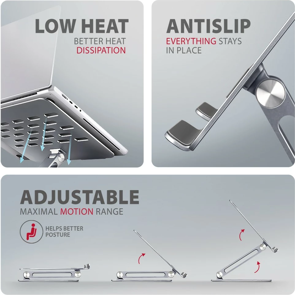 Mbajtëse alumini për laptop AXAGON STND-LQ, 10-16 inç, e rregullueshme, Gri