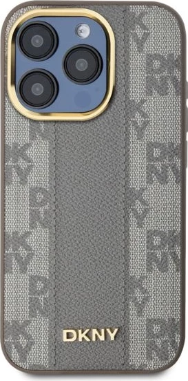 Mbështjellës DKNY Leather Checkered Mono Pattern MagSafe për iPhone 15 Pro Max, Bezhe
