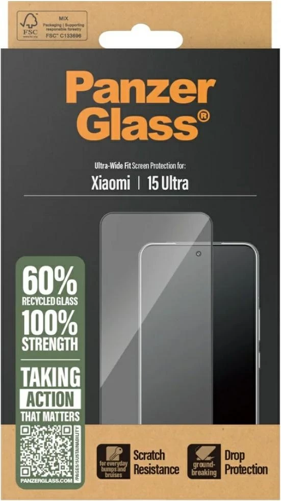 Xham mbrojtës PanzerGlass Ultra-Wide Fit për Xiaomi 15 Ultra, me kornizë të zezë