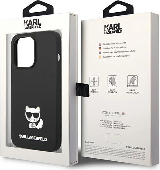 Mbështjellës Karl Lagerfeld KLHCP14XSLCTBK për iPhone 14 Pro Max, silikon, Choupette, zi