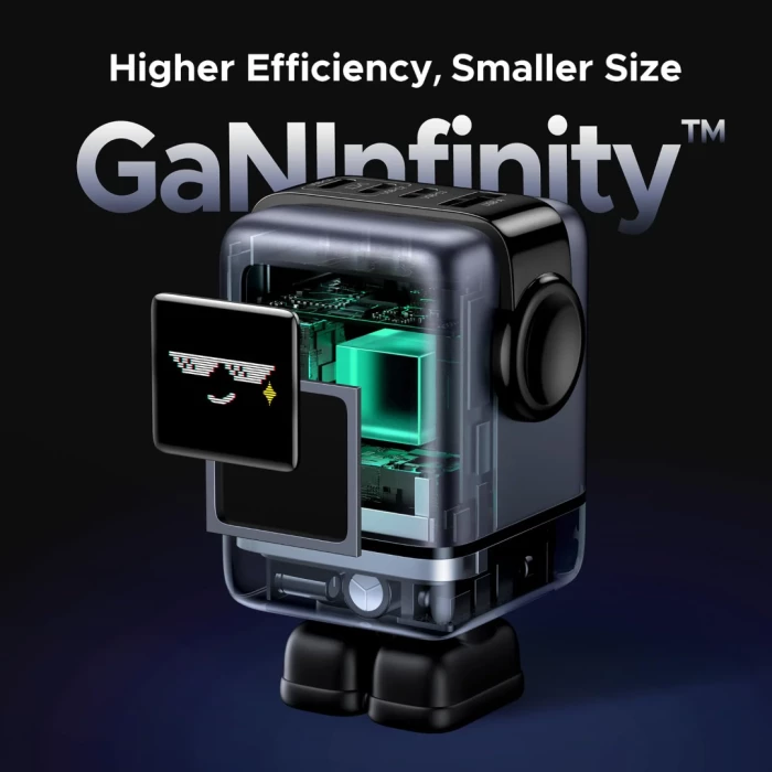 Karikues UGREEN Uno 45515B 100W GaN 4 porta (3x USB-C, 1x USB-A) me ekran TFT, gri/zi