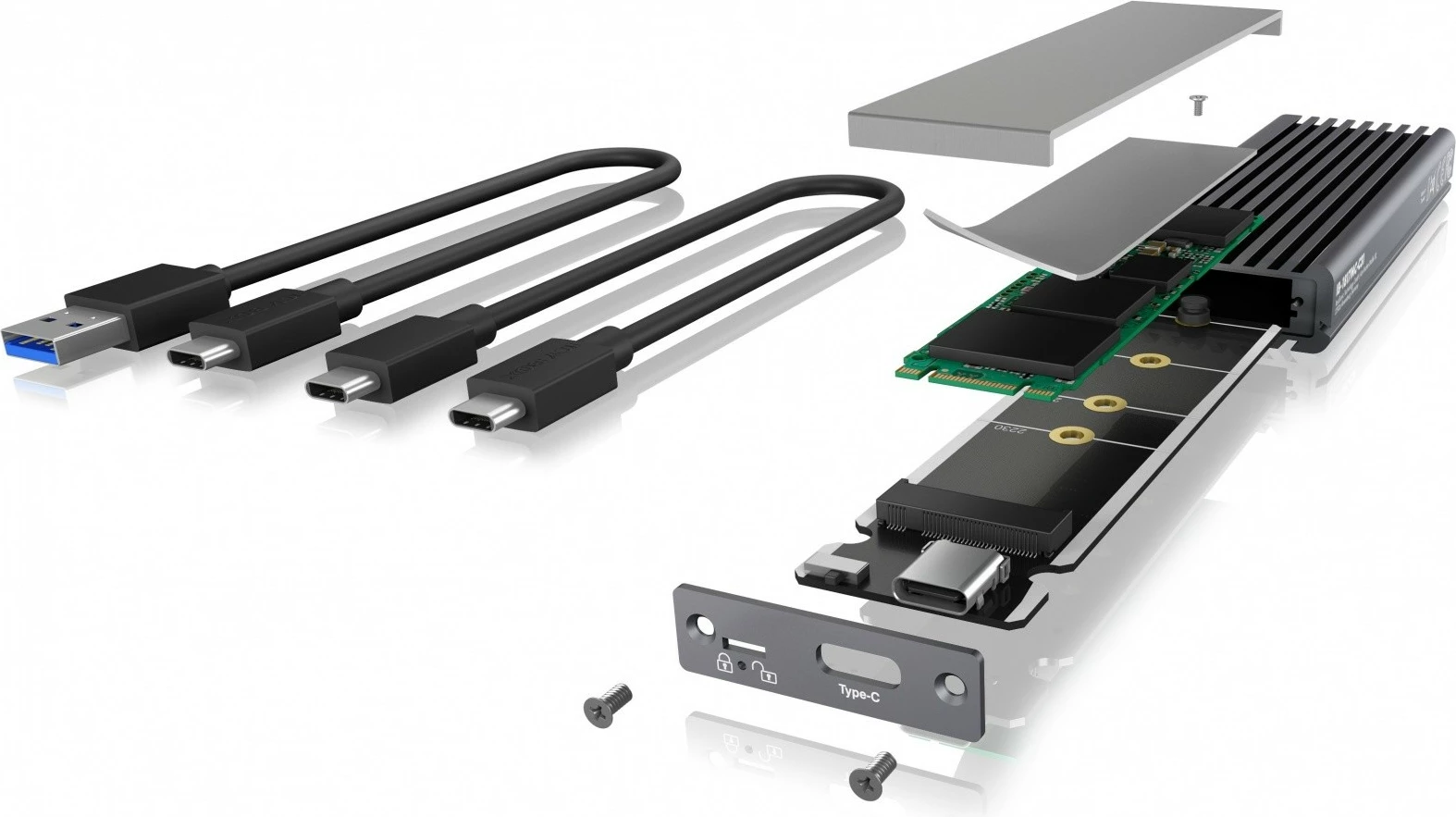 Kasë IcyBox IB-1817MC-C31 për SSD M.2 NVMe & SATA, USB Type-C, Gri