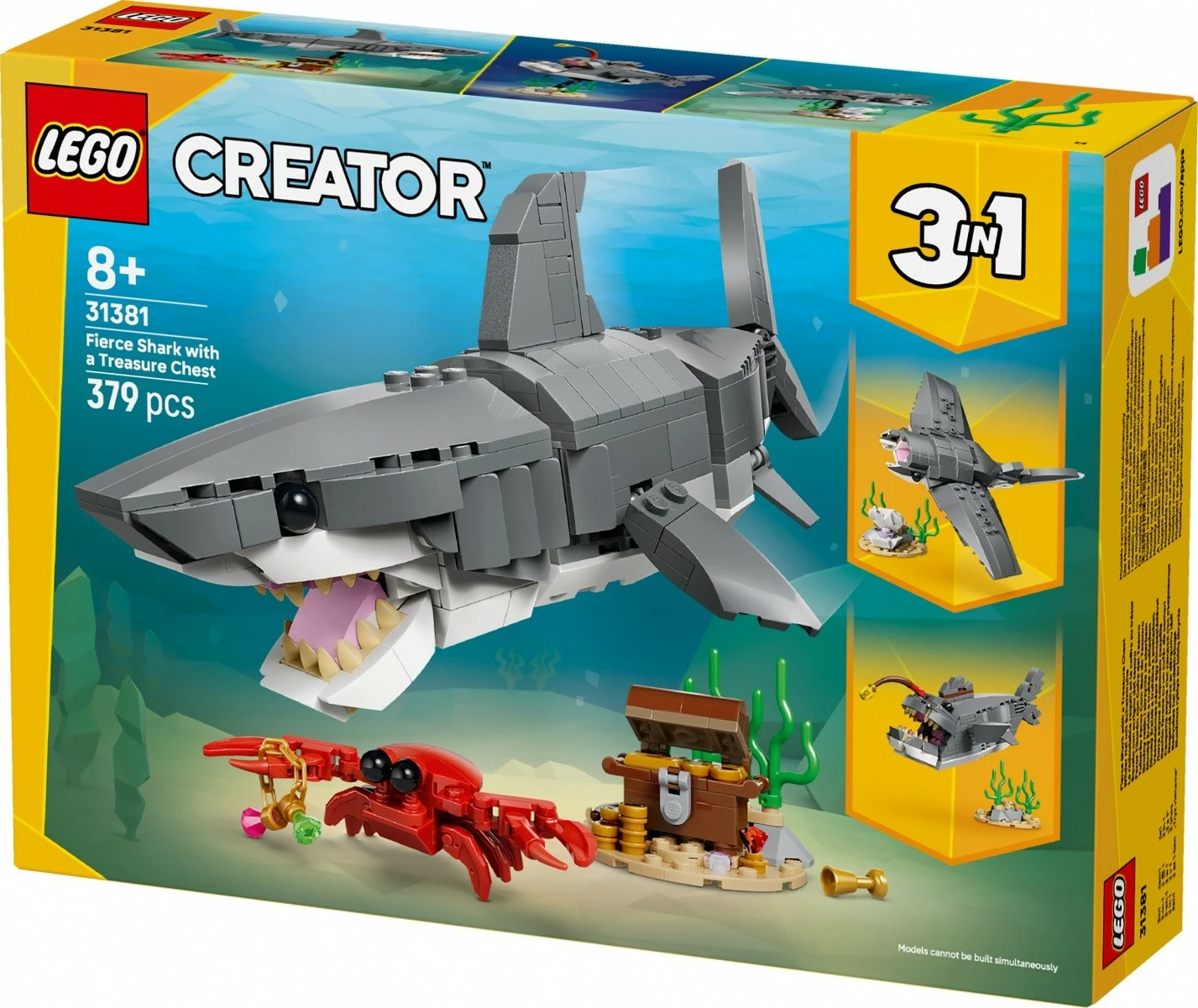 Set blloqe LEGO Creator 3‑in‑1 31381, peshkaqen dhe arkë thesari, 379 pjesë, 8+
