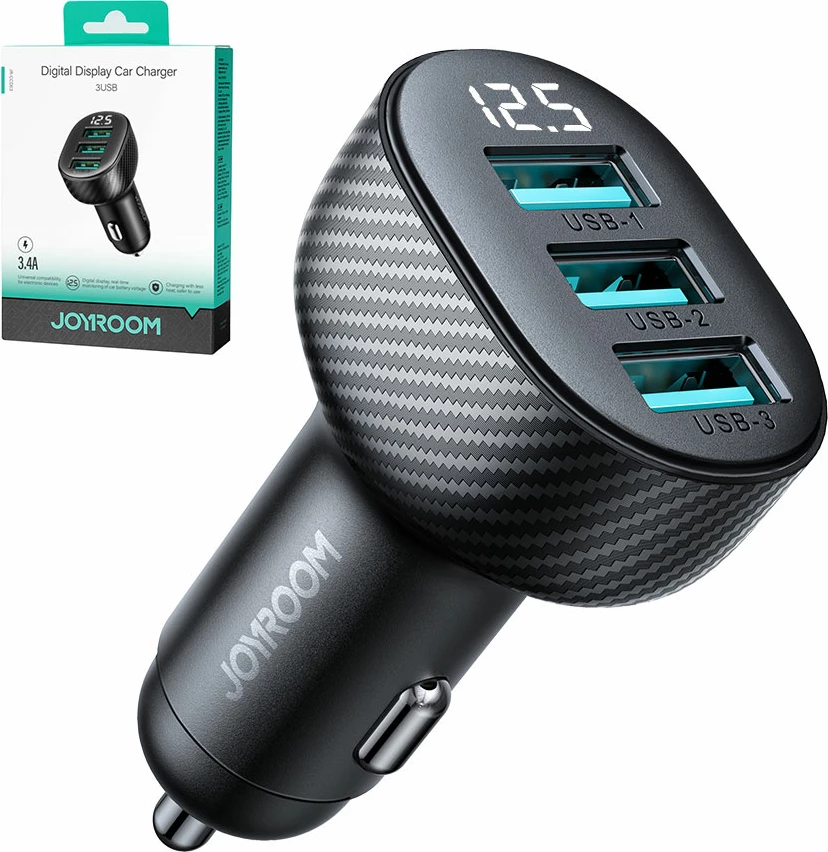 Karikues veture Joyroom JR-CCD03, 3x USB-A, 3.4A, me ekran, zi