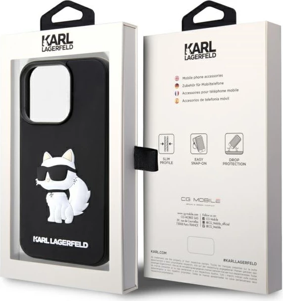 Mbështjellës Karl Lagerfeld KLHCP14X3DRKHNK për iPhone 14 Pro Max 6.7", 3D Rubber Choupette, i zi