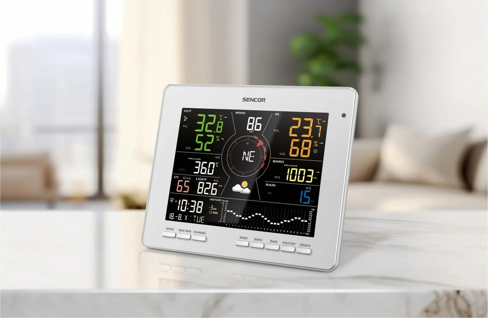 Stacion moti SMART Sencor SWS 16600 WiFi SH, me sensor 7-në-1 dhe TH, i bardhë