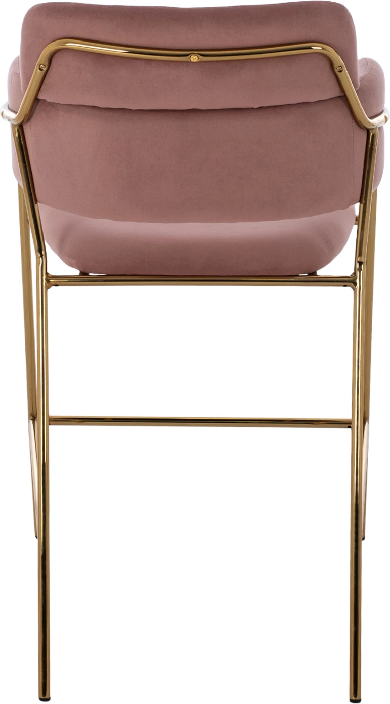 Karrige për bar mesatare, kadife rozë e zbehtë, kornizë e artë, FH8735.02, 54x58x95 cm., set prej 2 copë