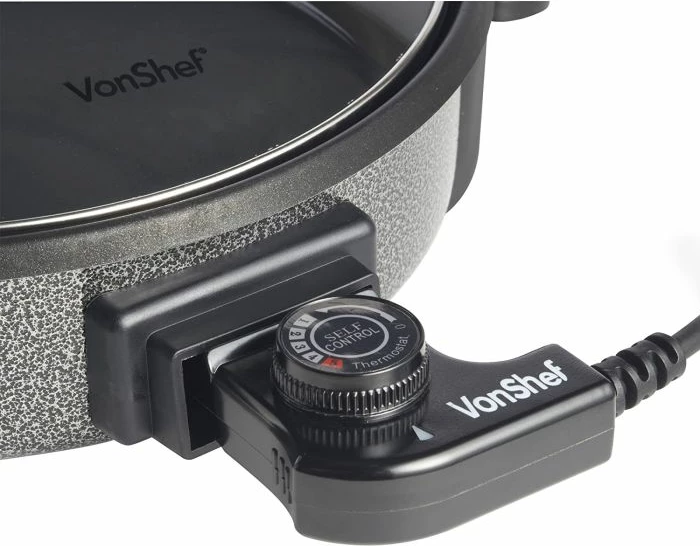 Tigan elektrik VonShef 2007088 30cm 1500W me kapak xhami, gri