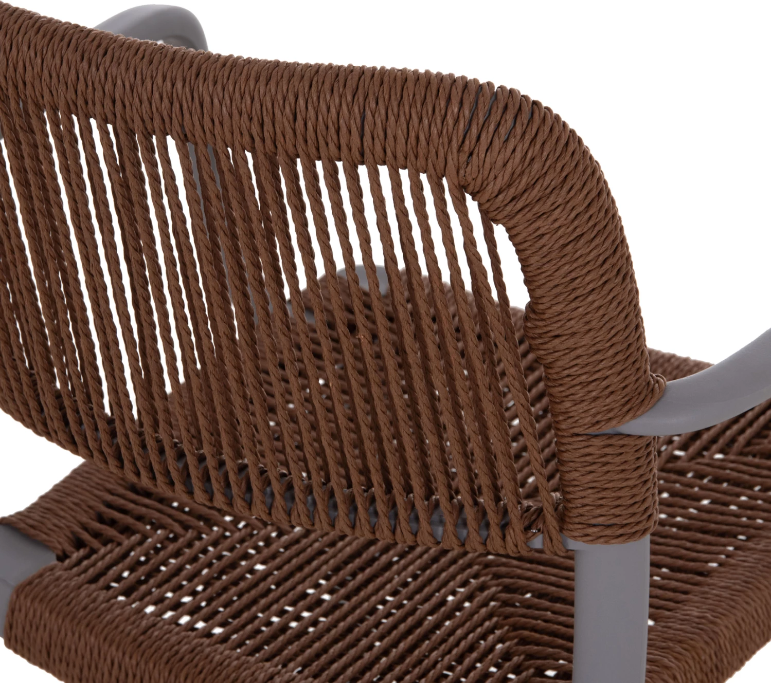 Karrige për jashtë STRIDER, polipropilen gri, litar kafe, 57x53x80cm, set prej 5 copësh