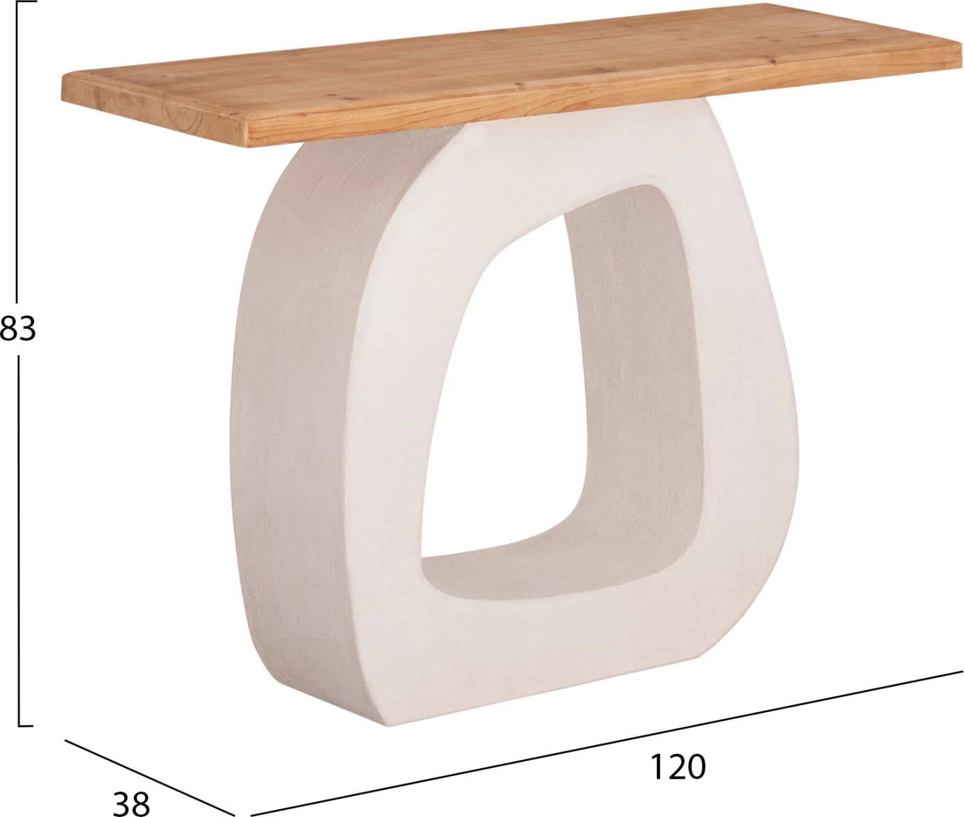 Konsolë Santorini FH18043, sipërfaqe tavoline dru bredhi, bazë MDF, ngjyrë off-white, 120x38x83 cm.