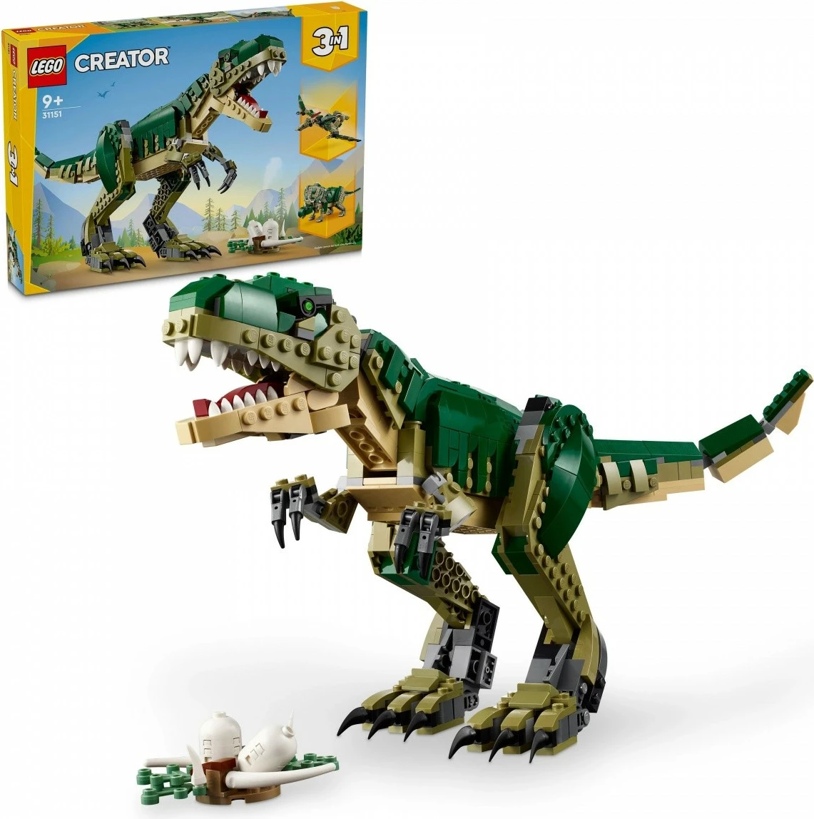 Set lodrash LEGO Creator 3-në-1 Tyrannosaurus Rex 31151, 626 pjesë, plastikë, për fëmijë, jeshile