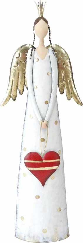 Dekor për Krishtlindje, engjëll, metalik, ngjyrë e bardhë, ar dhe e kuqe, 26x11x80cm