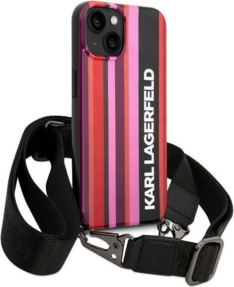 Mbështjellës Karl Lagerfeld KLHCP14SSTSTP për iPhone 14 6.1", me rrip, rozë